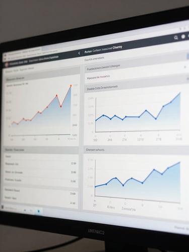 Macro shot of a high-contrast real-time analytics dashboard displaying structured data tables and performance graphs, clean crisp studio lighting, neutral tones.