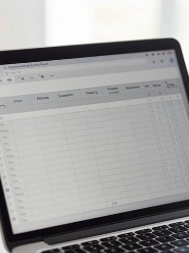 Macro shot of a high-end dark slate laptop screen showing structured spreadsheet columns, bright natural morning light, sharp focus, cool tones