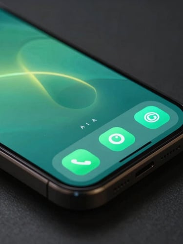 Extreme close-up isometric view of a sleek dark smartphone, glowing electric teal UI toggles on screen, moody backlit studio lighting, soft green neon reflections on glass.