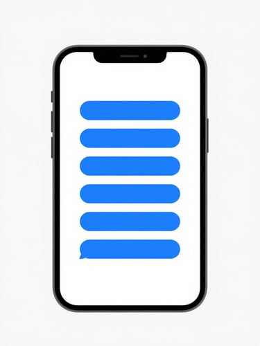 Minimalist close-up 3D render of a smartphone displaying structured chat flow nodes, bright high-key studio light, minimalist white and electric blue, sharp focus, modern tech aesthetic