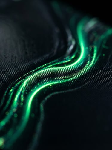 Extreme macro shot of a high-refresh-rate Android screen showing fluid UI transitions, neon green rim lighting cutting through deep shadows, shallow depth of field