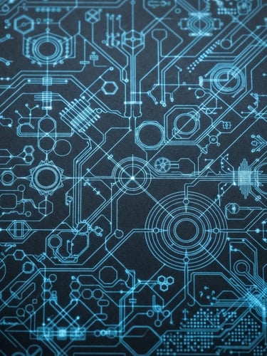Macro close-up of a complex quantum architectural blueprint, sharp azure laser light paths, dark slate background, high contrast, sterile, 35mm