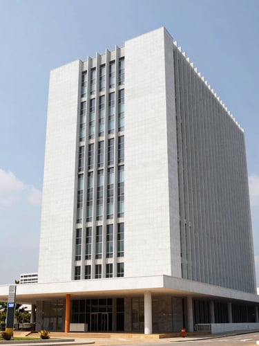 Modern city hall building exterior in Brazil, clean architecture, bright daylight, professional municipal setting