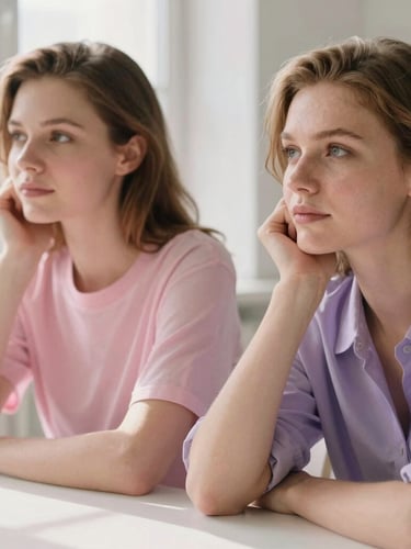 Dvi besišypsančios moterys, Aleksandra ir Inga, jaukioje Vilniaus studijoje prie stalo su karoliukais, šilta saulės šviesa pro langą, portretas