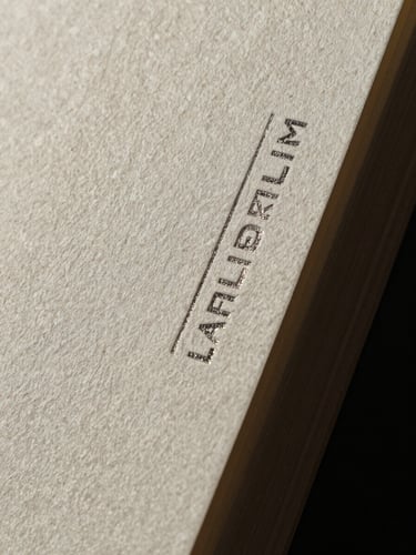 Extreme macro studio photograph of thick textured paper stock with deeply debossed metallic foil stamping, razor-sharp edges, high-contrast dramatic shadows.