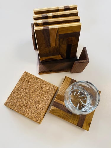 End Grain Luxury Wood Coasters, Coffee Coasters, Beer Coasters, Set of 6