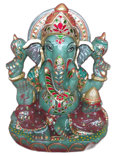Carved and Handpainted Jade Ganesha Statue, Gemstone Ganesha idol