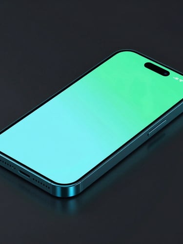 High-fidelity 3D device mockup of a smartphone showing a clean user interface with vibrant cyan glowing accents, dark obsidian background, 35mm