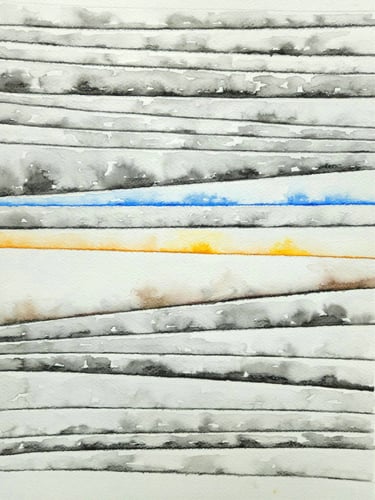 Landscape watercolor painting by Tim Grosvenor, inspired by the serene, flat horizons of the Zeeland