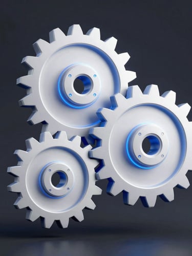 3d render of a complex mechanical gear assembly with glowing electric blue highlights, crisp studio lighting, high-tech engineering aesthetic, octane render, 8k