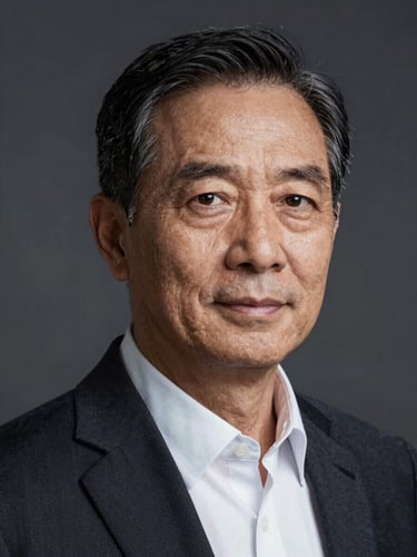 Clean studio headshot of a senior male lawyer, shoulders and head, dark neutral background, diffuse studio lighting, no smile required, suit, authoritative composure