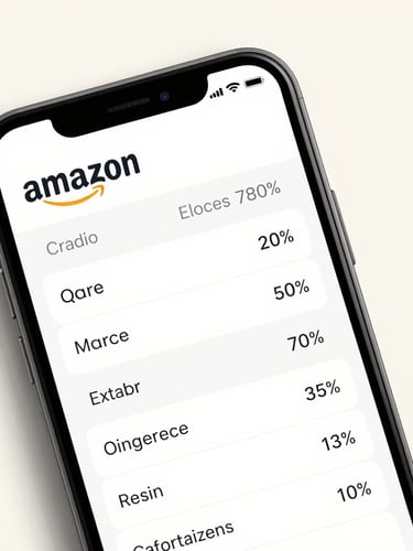 A close-up vertical mockup of a mobile phone showing a beautifully formatted Amazon comparison chart, clean typography, soft shadow