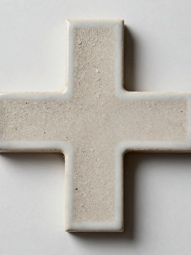 Macro architectural studio shot of a high-density porcelain tile cross-section, showing uniform glaze thickness and dense vitrified clay core under crisp cool lighting.