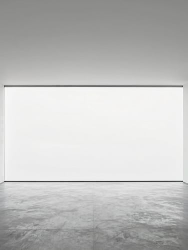 Wide-angle architectural shot of a high-end minimalist office interior, bright overcast daylight, cool desaturated tones, sharp focus, 35mm lens