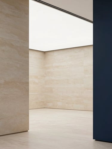 Architectural details of a modern Parisian office interior, clean limestone walls, soft diffused overcast daylight, minimalist aesthetic, 35mm lens