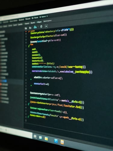 Extreme close-up of a high-end monitor displaying structured Kotlin code, moody low-key lighting with cybernetic lime accents, high-contrast 35mm photography.