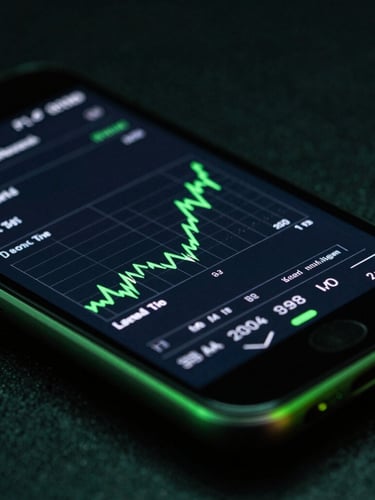 Macro shot of a developer analyzing frame-time metrics on a physical Android device, low-key lighting with cybernetic green accents, high-contrast 35mm