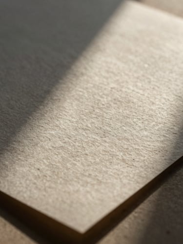Macro close-up of textured handmade paper reflecting soft morning light, low contrast