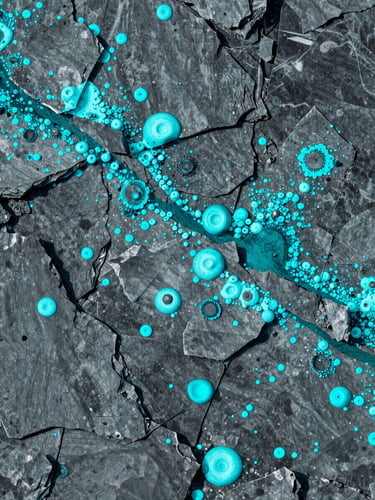 Abstract data density map showing high-contrast structural patterns in cool slate gray and signal-cyan tones, early-morning lighting.