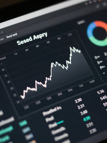 Extreme close-up of a high-end dark UI screen displaying technical analytics and clean typography, sharp reflective highlights, low-key dramatic side-lighting, 3:4 portrait aspect.