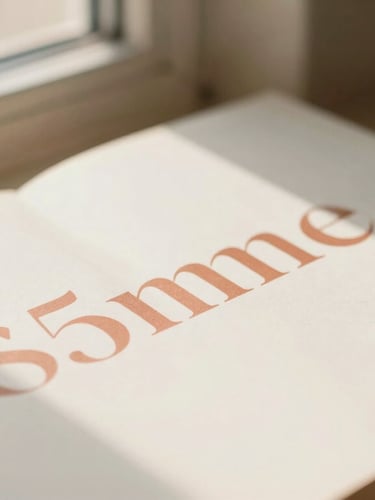 A close-up of a physical print portfolio with clean typography, soft warm window light, 35mm