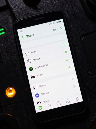 High-contrast macro photography of a rugged Android phone displaying a clean terminal interface, sharp focus on screen, glowing green highlights, dark industrial background, 35mm