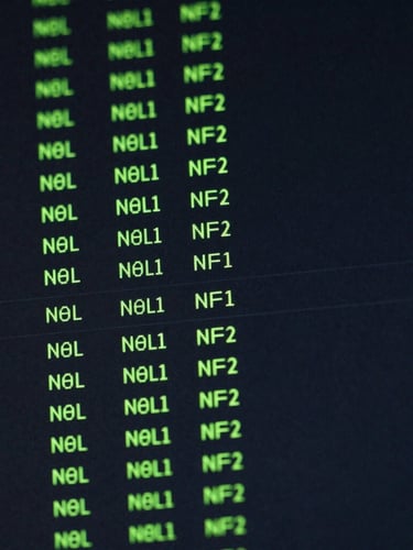 Close-up of a phpMyAdmin query result table on a dark screen, highlighting a column filled with neon green NULL values, high-contrast UI photography