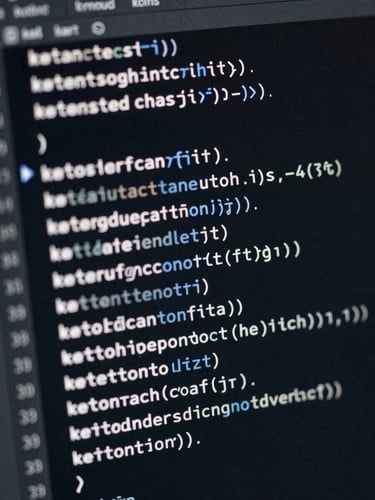 Extreme close-up of clean, structured Kotlin code on a dark IDE screen, cool blue and silver reflections, high contrast