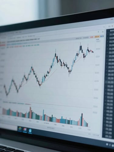 Macro shot of a high-resolution financial chart on a clean monitor displaying currency pairs, cool overcast daylight, desaturated blue tones, shallow depth of field, 35mm