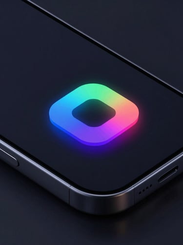 Sleek 3d render of a mobile interface, dark mode, vibrant neon accents, clean geometric composition, sharp focus, macro shot of screen interface with digital glow