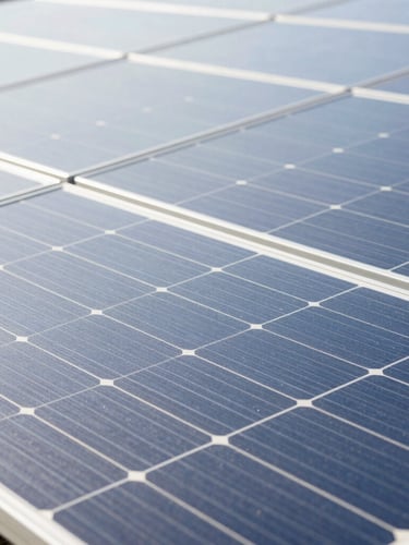 A close-up of clean silicon solar panel grids under bright, high-key natural daylight, emphasizing geometric precision and modern engineering lines, 35mm