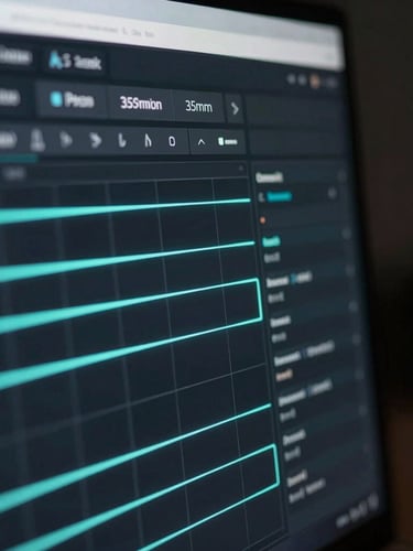 Macro close-up of a sleek dark-mode Excel dashboard interface on a high-resolution monitor, glowing neon-cyan lines, shallow depth of field, 35mm