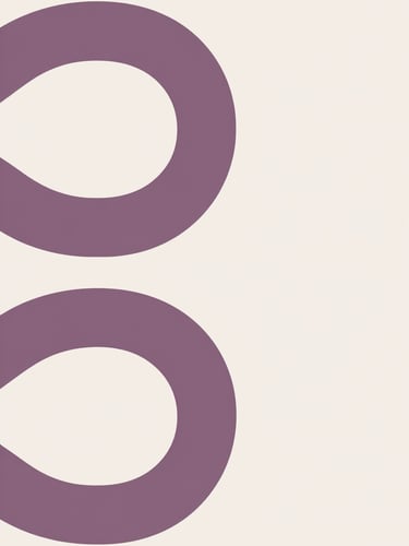 Minimalist vector illustration of soft organic abstract rings in muted plum and lavender tones, clean geometric composition, elegant, with gentle negative space on the right.