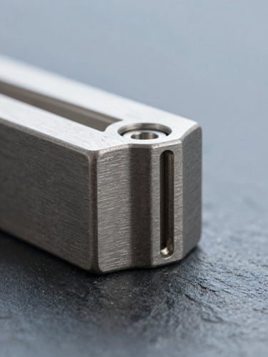 Macro shot of a high-precision brushed steel lock cylinder, cool natural architectural light, sharp focus, technical minimalism