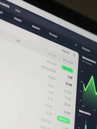 Macro shot of a high-fidelity merchant dashboard on a dark screen, showing real-time transaction flows, neon green liquidity charts, and clean geometric UI elements.