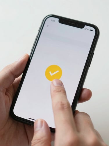 Tight shot of a finger tapping a yellow confirm button on a mobile payment screen, clean white background, flat even daylight, no shadows