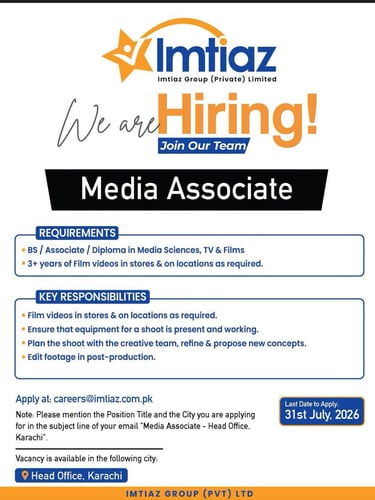 Imtiaz Super Market Jobs 2026 Karachi Head Office hiring poster