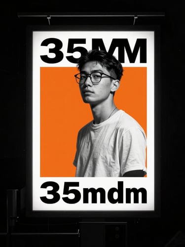 A bold, full-bleed mockup of an executed campaign on a high-contrast black billboard, dramatic lighting, sharp focus, monochrome with searing safety orange accents, 35mm