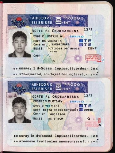 Close-up flat-lay of an approved visa page inside a passport, bright overhead daylight illuminating the official stamp and entry details with sharp clarity, the document fills the frame edge to edge, no props or staging