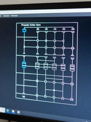Macro close-up of a clean system architecture diagram on a monitor, reflecting subtle blue ambient screen glow, sharp focus, 35mm