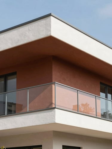 Crisp architectural photography of a modern residential exterior with sharp painted edges, bright natural daylight, 35mm