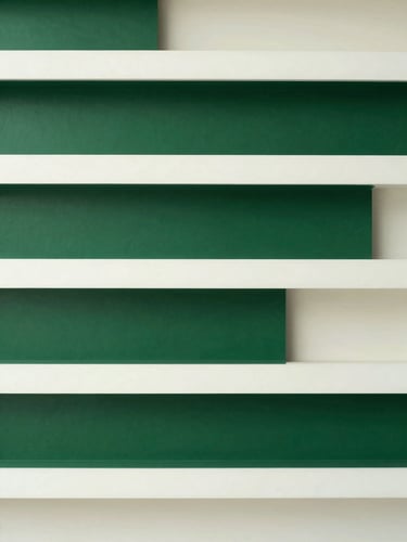 Abstract geometric diagram showing data flows and alignment metrics, clean architectural lines, soft diffused daylight, deep green and muted off-white tones, 35mm lens.