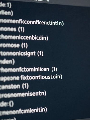 Macro view of crisp terminal interface displaying structured configuration files, cool white and silver text on a deep slate screen, low-key lighting.
