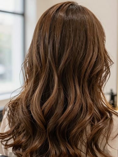 Close-up editorial of healthy, glowing colored hair texture under soft natural window light, showcasing rich tones and premium shine, shallow depth of field