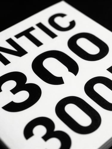 Close-up of a physical printed brand book with sharp typography, high-contrast black and white, hard shadows, minimalist composition, 35mm