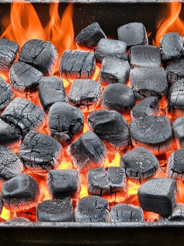 Coconut shell charcoal burn