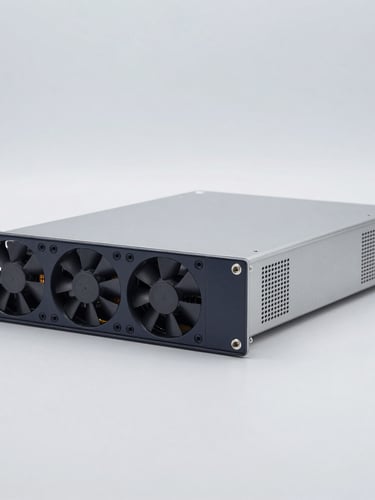 Sleek rackmount military-grade fanless computer, cold clinical light-gray metallic background, high-tech industrial hardware photography, bright sterile studio lighting, sharp focus, 50mm