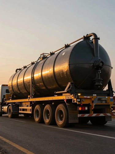Low-angle wide shot of a massive multi-axle trailer carrying a heavy industrial boiler on an Indian highway, dramatic golden hour lighting, deep steel and amber tones.