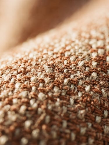 Close-up editorial photograph of a tightly woven technical fabric, showing texture and detail under warm daylight, shallow depth of field.