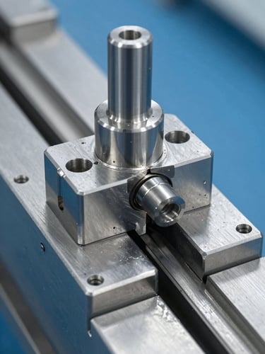 Macro shot of a high-precision stainless steel forming mold with bright clean factory lighting, metallic steel tones, sharp industrial photography